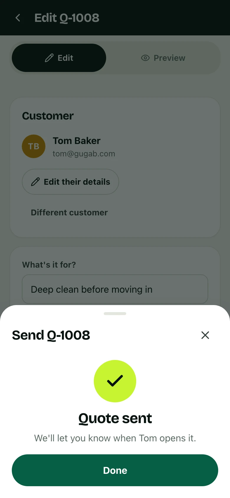 The send screen in the app on a phone