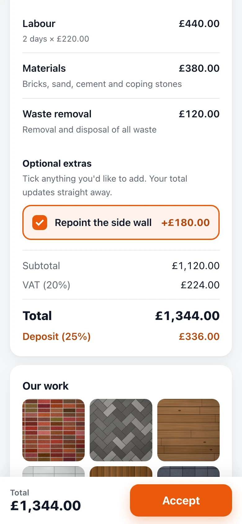 They add the extra: the customer has ticked an optional extra and the total has updated