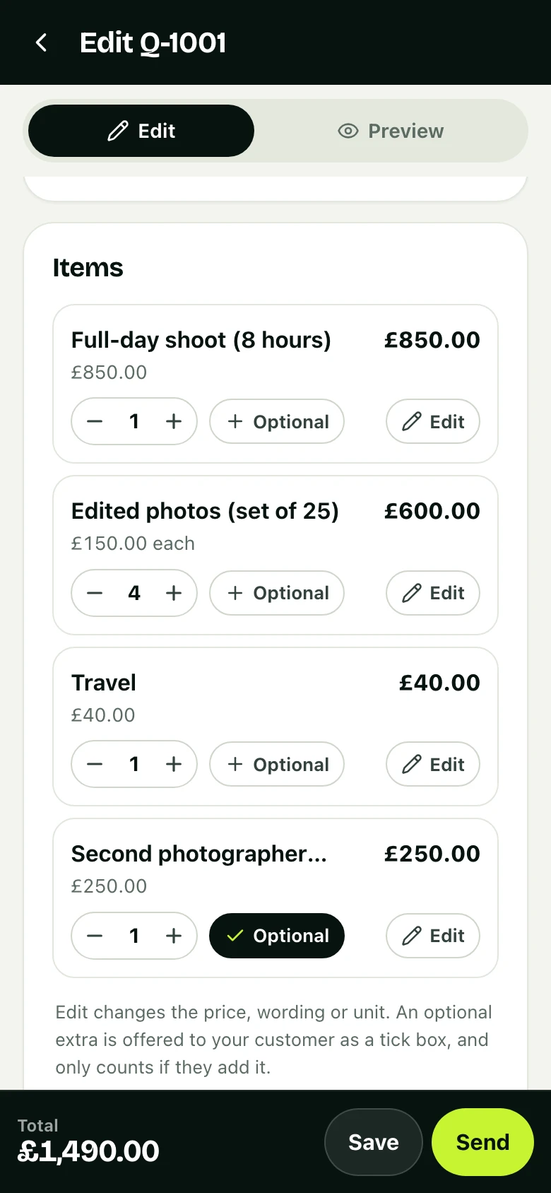 You build the package: the quote being priced in the app